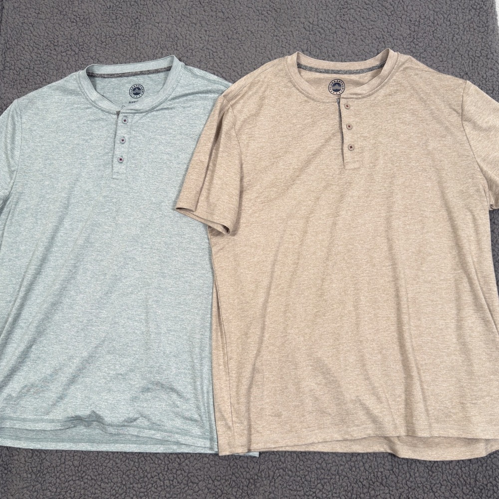 Flag & Anthem MadeFlex Henley T-Shirt L Blue Tan Stretch Moisture Wicking Lot 2